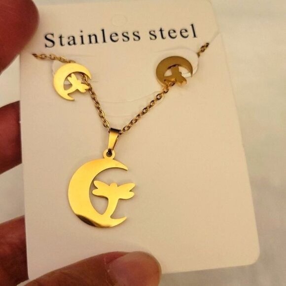 Accessories - Moon & Dragon-fly Stainless Steel 3 Pc Jewelry Set